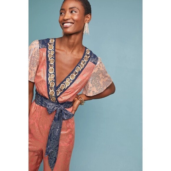 Anthropologie Akemi + Kin Sofia Metallic Jumpsuit Size US 4 - Picture 2 of 13